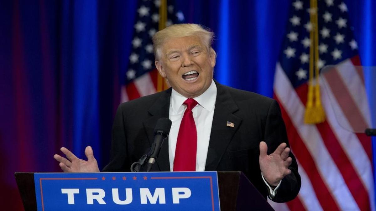 Republican presidential candidate Donald Trump speaks in New York, Wednesday, June 22, 2016.