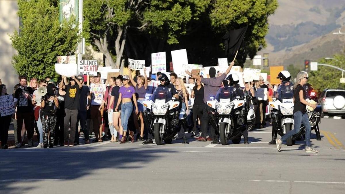 Hundreds of people marched in protest of Donald Trump’s election to the presidency in downtown San Luis Obispo in November.
