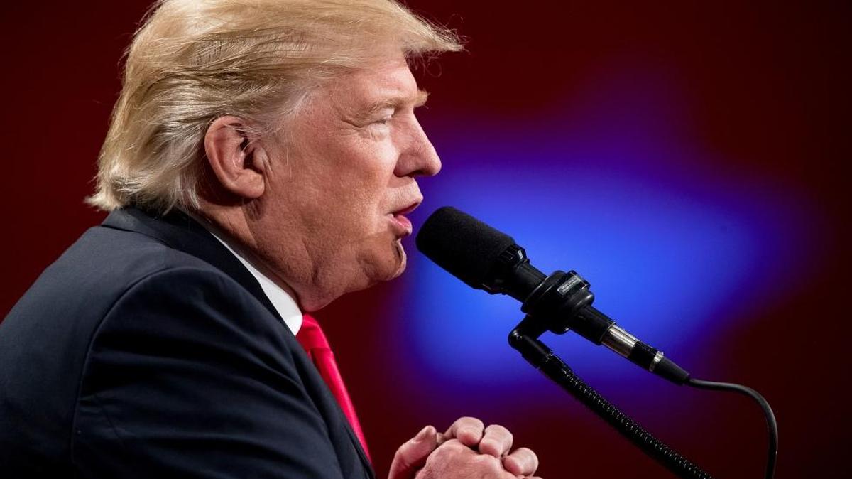 President-elect Donald Trump speaks at a rally Dec. 8 at Hy-Vee Hall in Des Moines, Iowa.