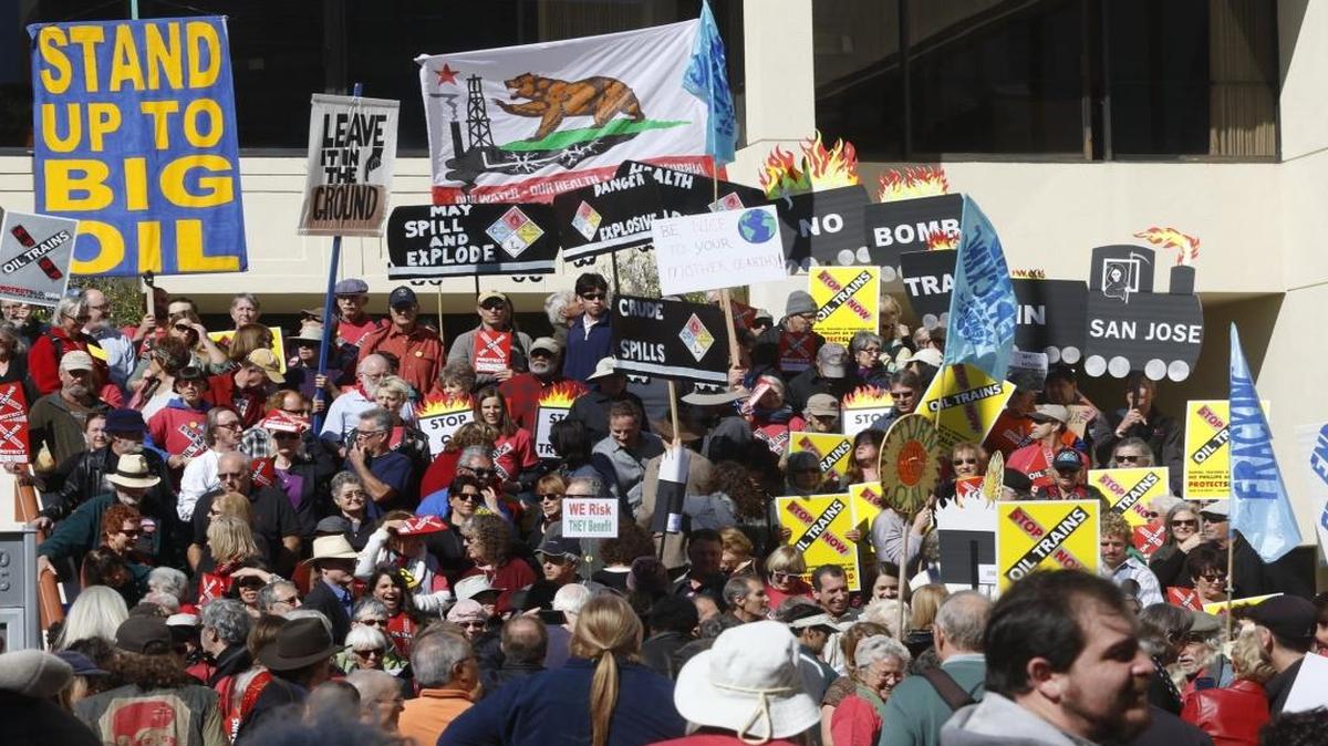 An oil train protest in February in downtown San Luis Obispo.