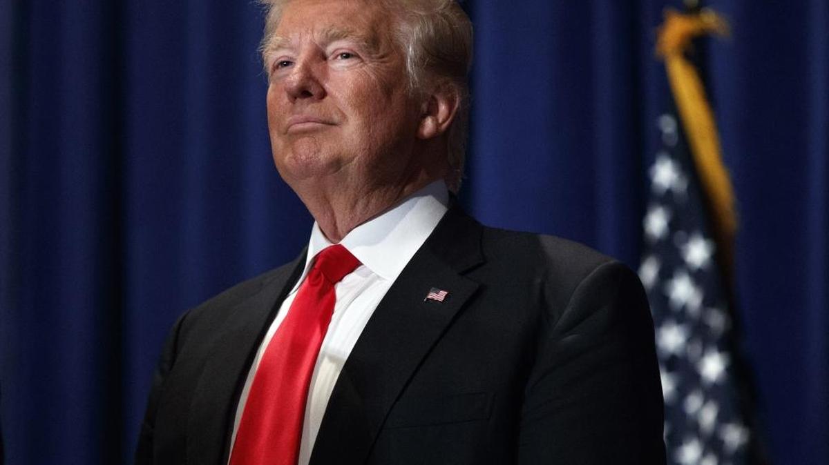 Republican presidential candidate Donald Trump pauses during a campaign rally in Altoona, Pa., on Aug. 12, 2016.