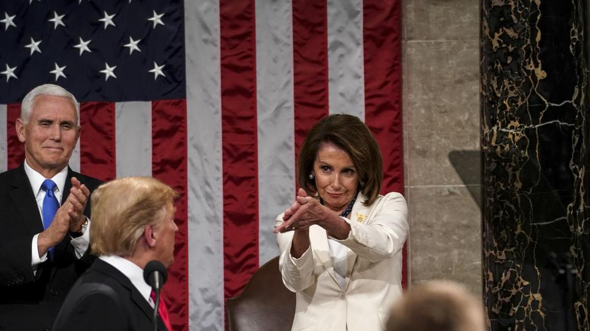 House Speaker Nancy Pelosi (D-Calif.) applauds during President Donald Trump's State of the Union address, at the Capitol in Washington, Feb. 5, 2019. When Pelosi clapped as Trump gave his address on Tuesday night, many social media users declared her the queen of shade.