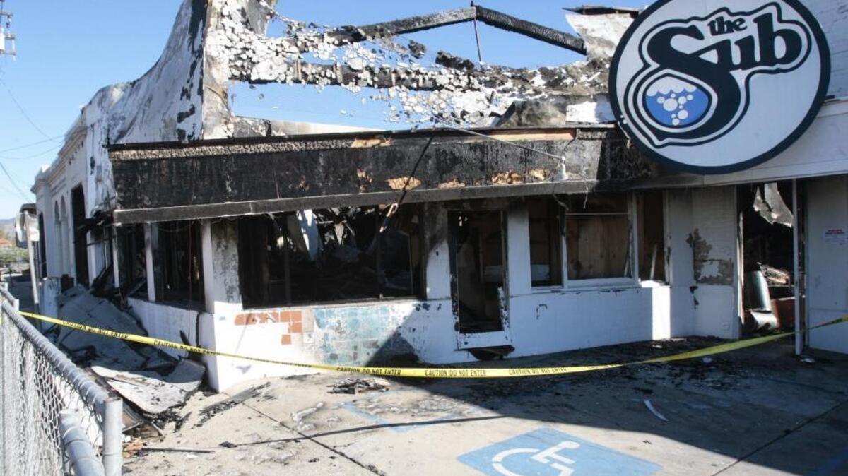 The Sub building at the corner of Pismo and Higuera streets, damaged by fire Dec. 26.