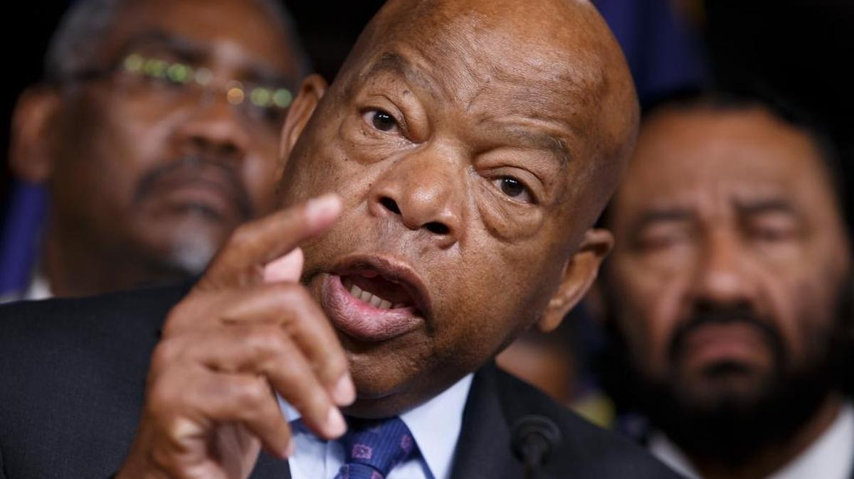 Civil rights leader Rep. John Lewis, D-Ga., and other members of the Congressional Black Caucus participate in a news conference on Capitol in Washington on July 8, 2016.