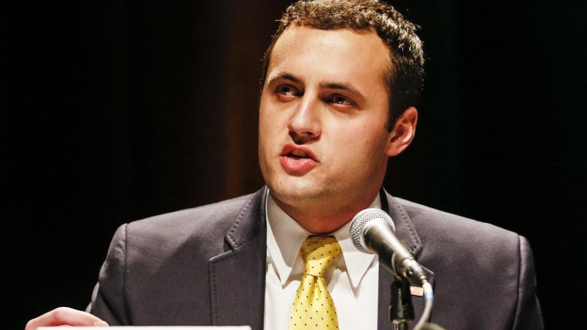 Justin Fareed during the 24th District congressional debate at Cal Poly on Feb. 4.
