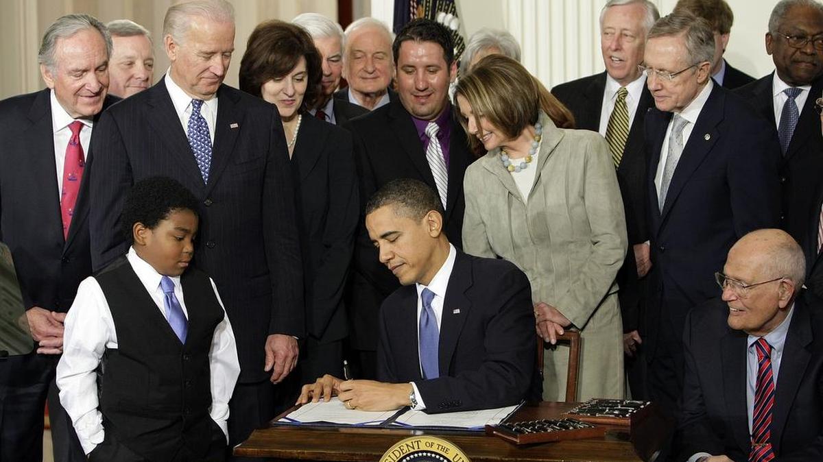 President Barack Obama signs his health care bill in the East Room of the White House in Washington on March 23, 2010. Republicans have long taken a stand against the Affordable Care Act, or Obamacare.