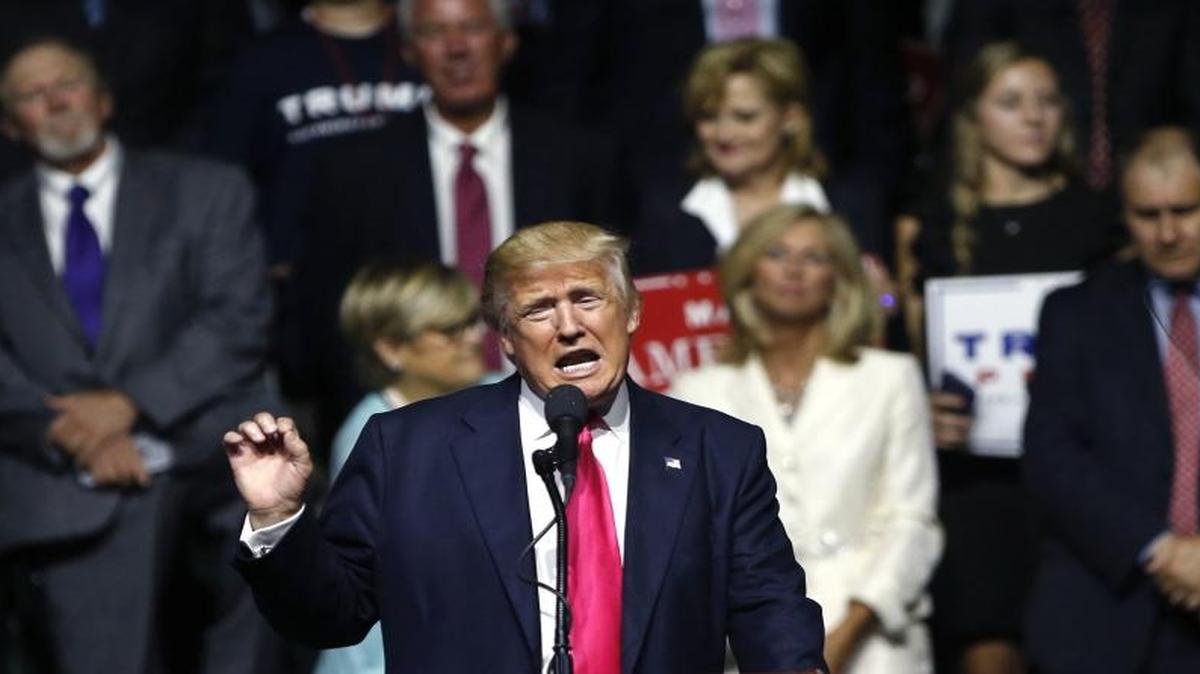 Republican presidential candidate Donald Trump speaks at a campaign rally in Jackson, Mississippi on Wednesday.