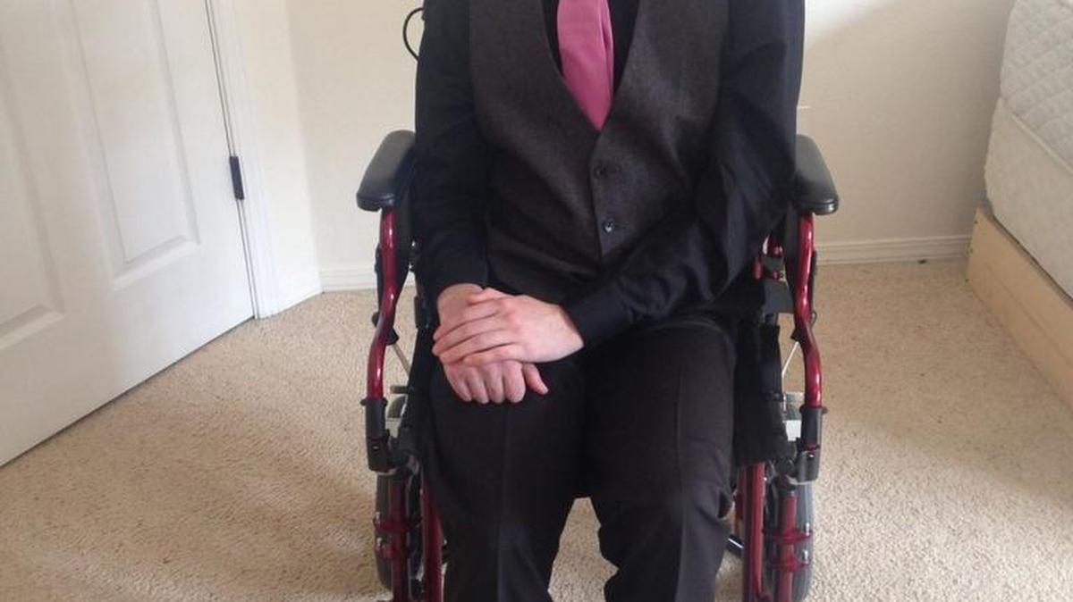 Jared Springer, a senior at Arroyo Grande High School, was diagnosed with a brain tumor in 2014. He was told that he could not attend his prom because of absences related to a hip injury. Here he is pictured wearing what he planned to wear to the dance.