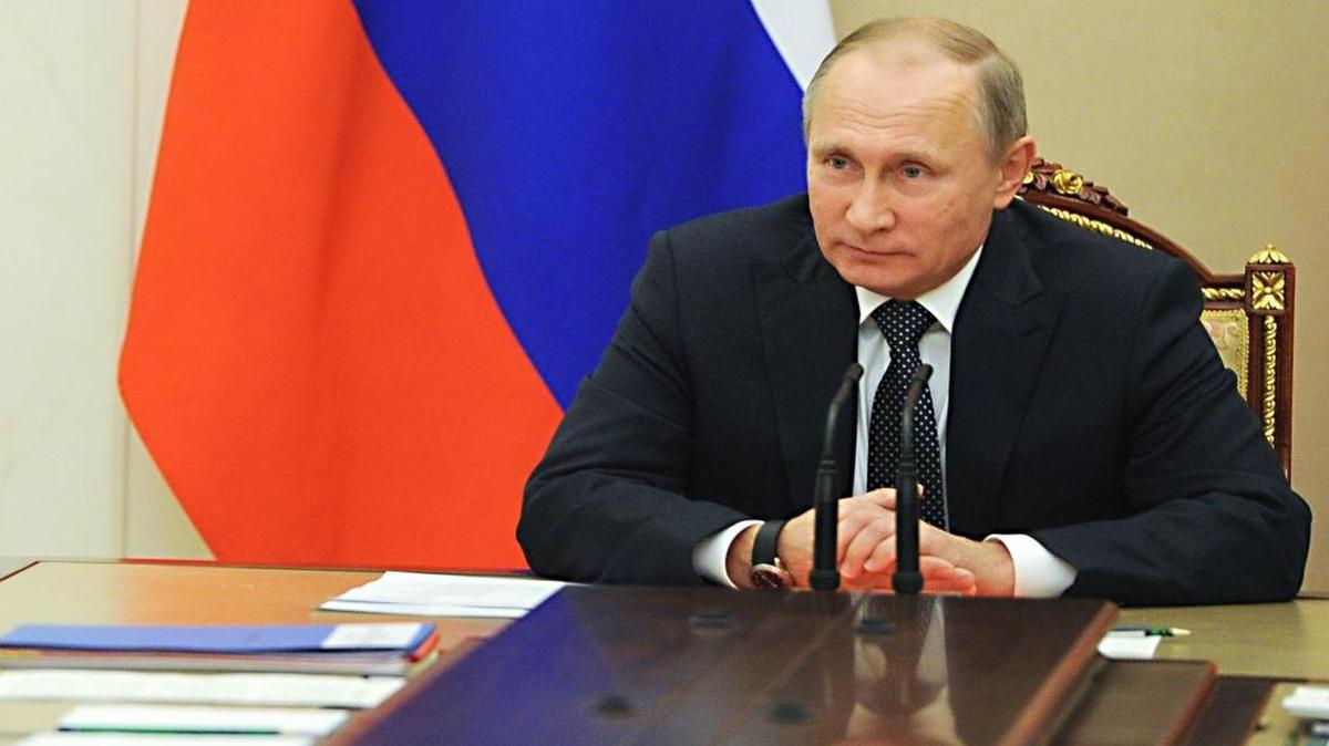 Russian President Vladimir Putin chairs a Security Council meeting in the Kremlin in Moscow, Russia.