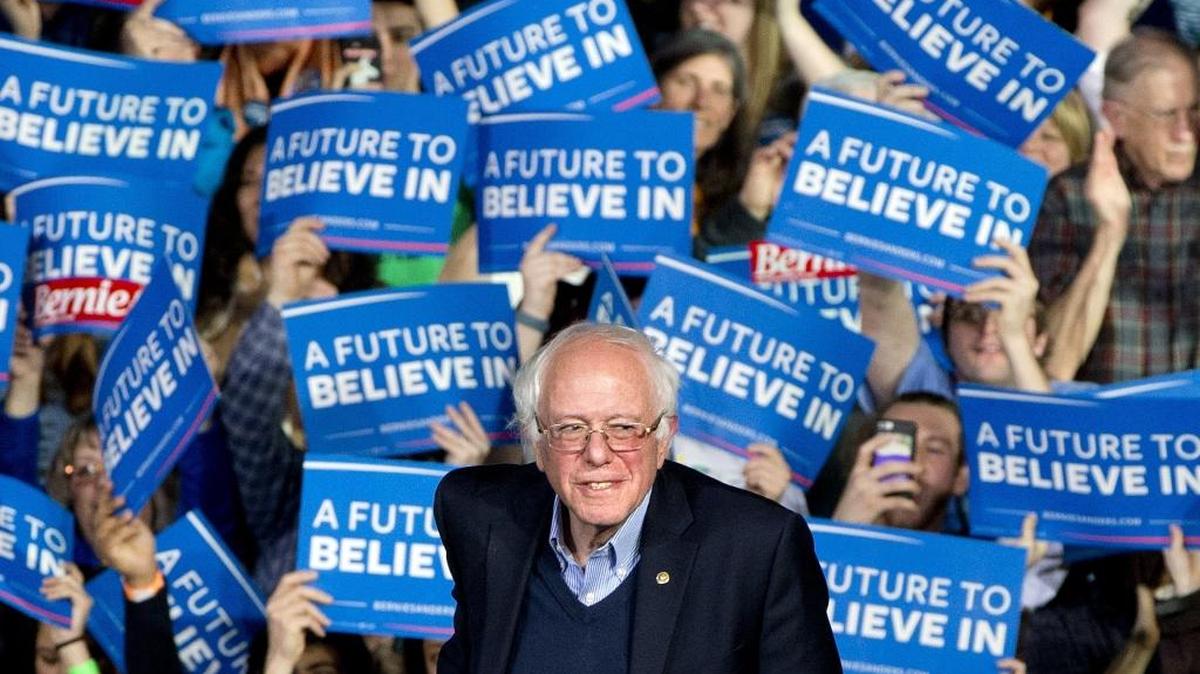 Democratic presidential candidate Sen. Bernie Sanders, I-Vt., arrives to a primary night rally in Essex Junction, Vt., Tuesday, March 1, 2016, on Super Tuesday.