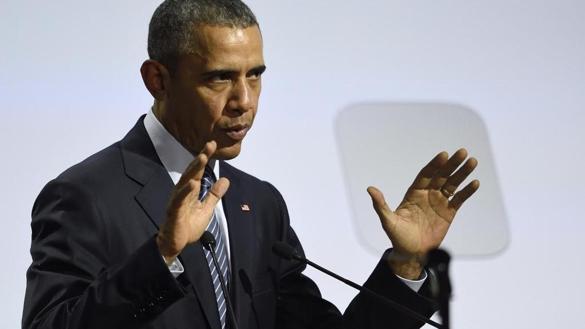 President Barack Obama delivers a speech at the United Nations Climate Change Conference outside Paris in November.