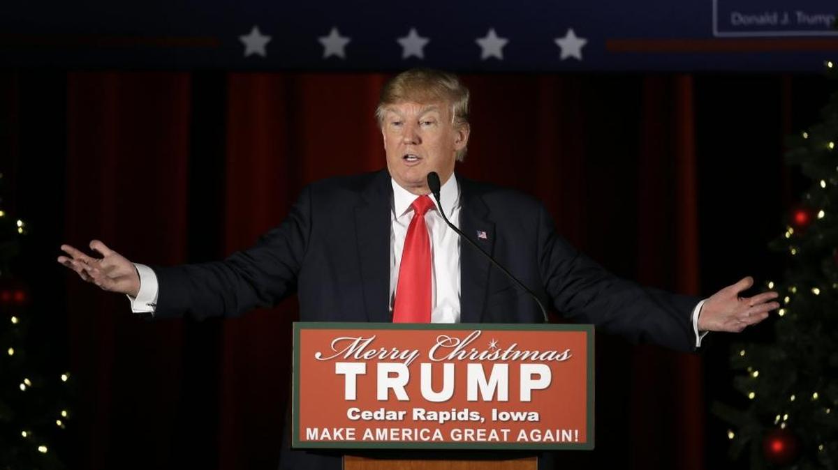 Republican presidential candidate Donald Trump speaks during a campaign rally at the Veterans Memorial Building, Saturday, Dec. 19, 2015, in Cedar Rapids, Iowa.