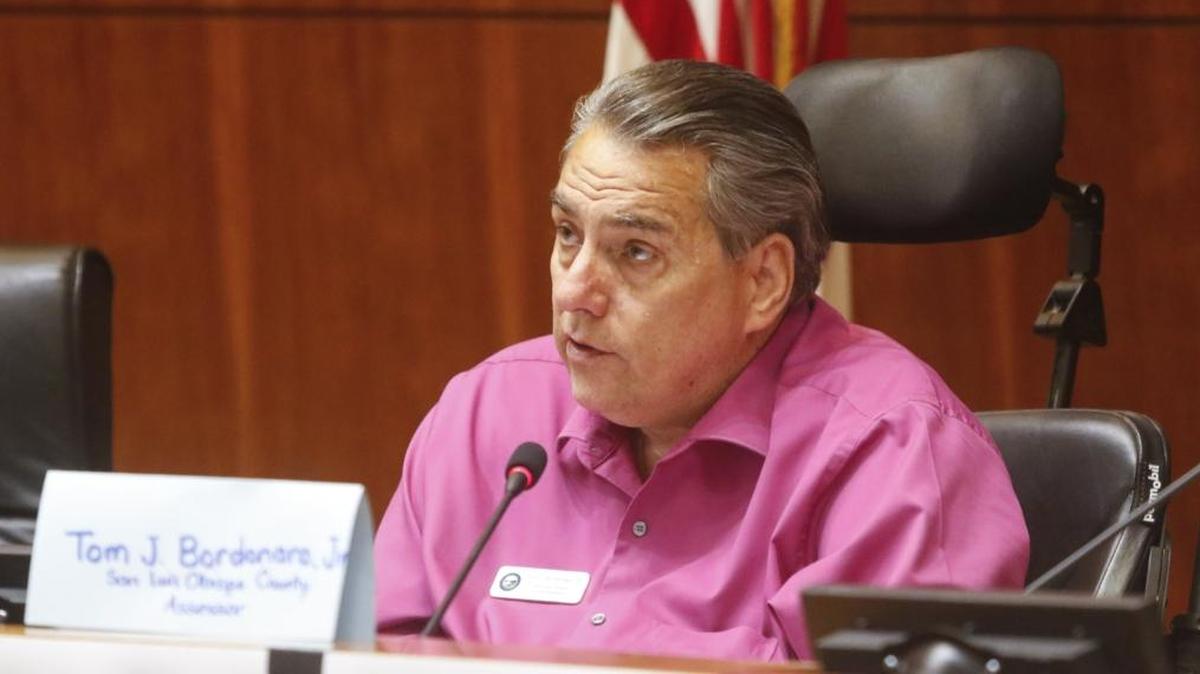 San Luis Obispo County Assessor Tom J. Bordonaro Jr. speaks at a candidate forum for county assessor. The forum was held on May 9 at the county Board of Supervisor's chambers.