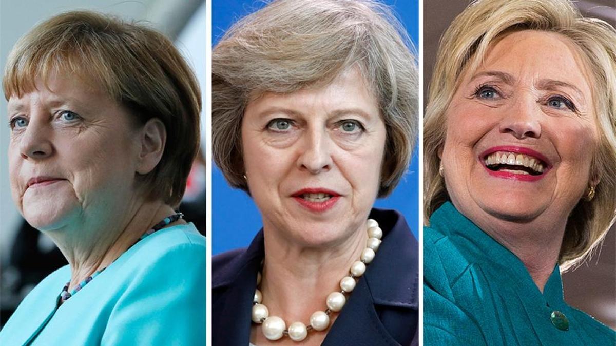 Angela Merkel, Theresa May and Hillary Clinton speak during various times this past year.