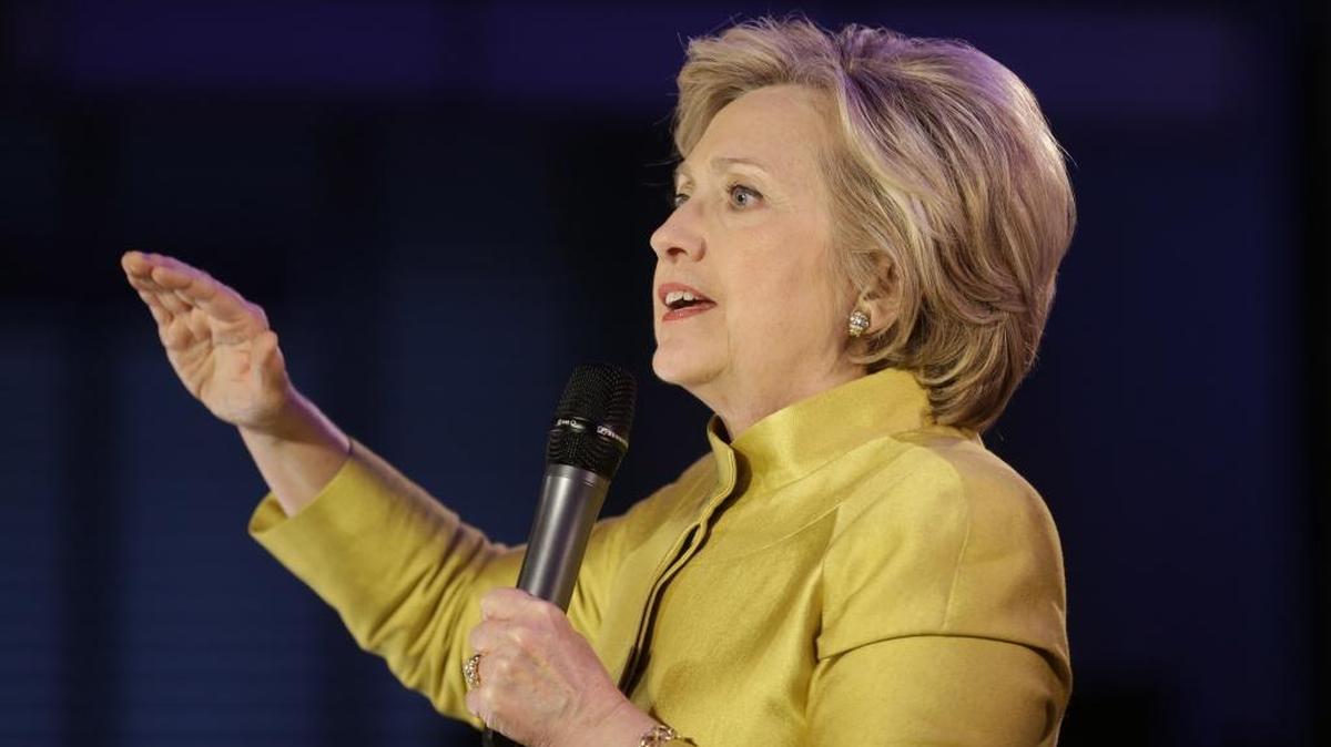 Democratic presidential hopeful Hillary Clinton speaks to supporters in the Brooklyn borough of New York on Saturday, April 9, 2016.