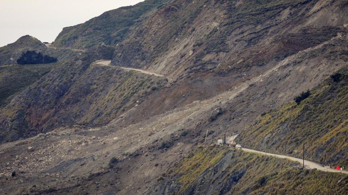 The massive Mud Creek Slide has spilled across Highway 1 south of Gorda.