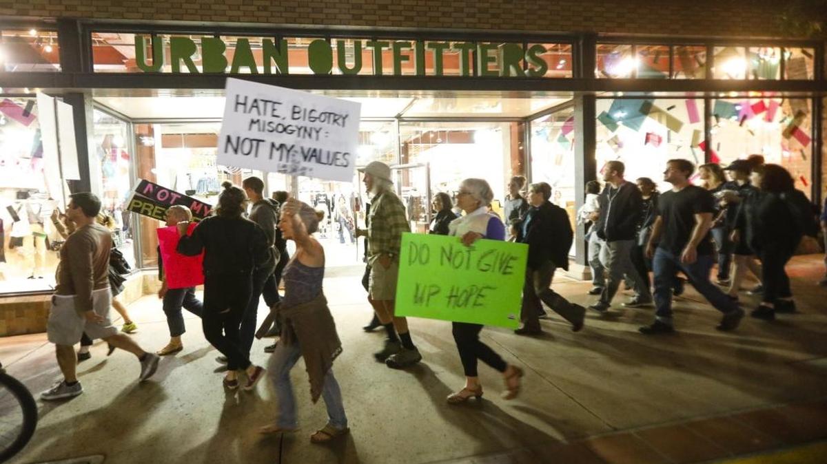 Protesters march in downtown San Luis Obispo after Donald Trump’s election.