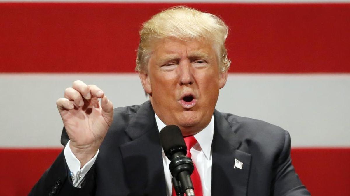 Republican presidential candidate Donald Trump speaks at a rally at the Milwaukee Theatre Monday, April 4, 2016, in Milwaukee.