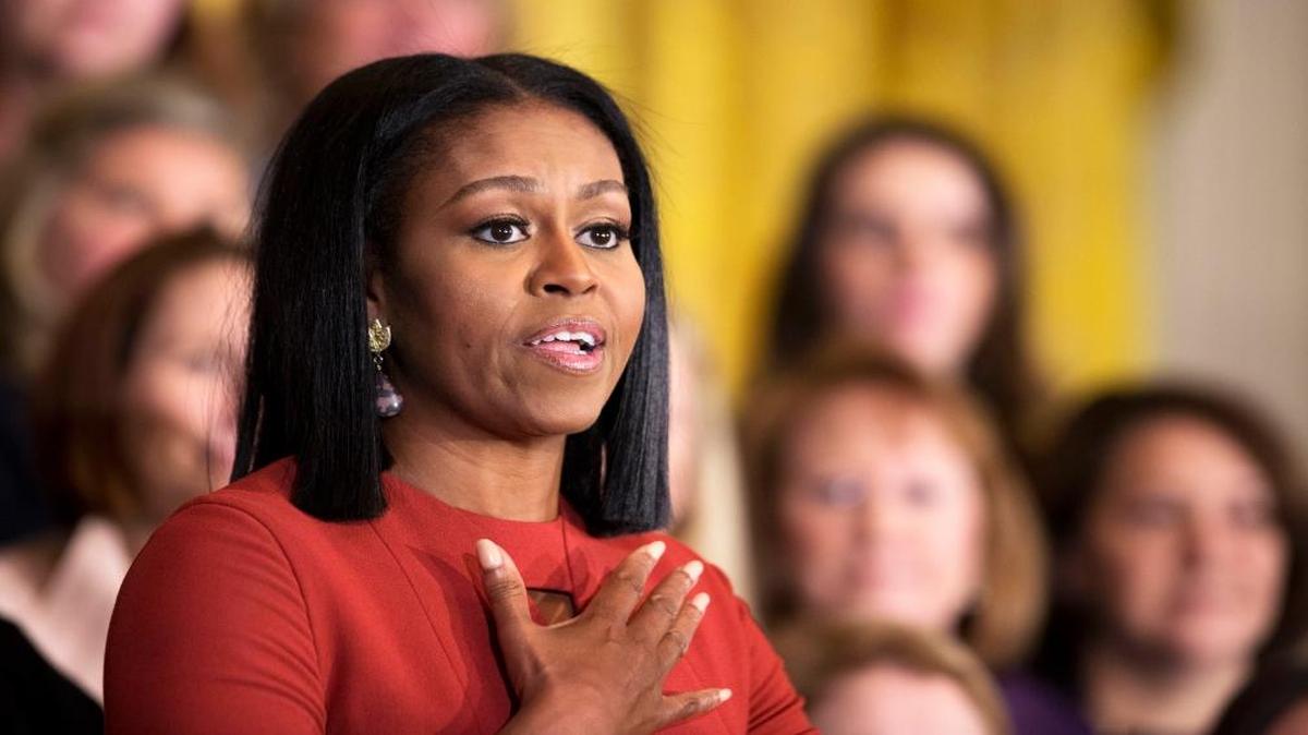 Michelle Obama gives her final speech as first lady at the 2017 School Counselor of the Year ceremony in the East Room of the White House in Washington on Jan. 6.