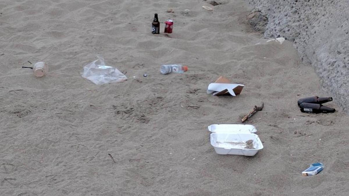 Styrofoam, beer bottles, cans and other trash left on the beach in Avila Beach after the Memorial Day weekend.