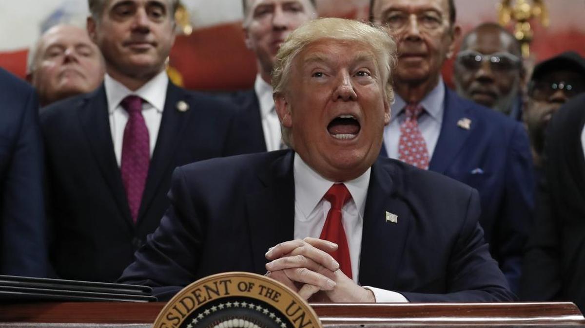 President Donald Trump speaks before signing an Executive Order on the Establishment of Office of Trade and Manufacturing Policy at The AMES Companies, Inc., in Harrisburg, Pa., Saturday, April, 29, 2017.