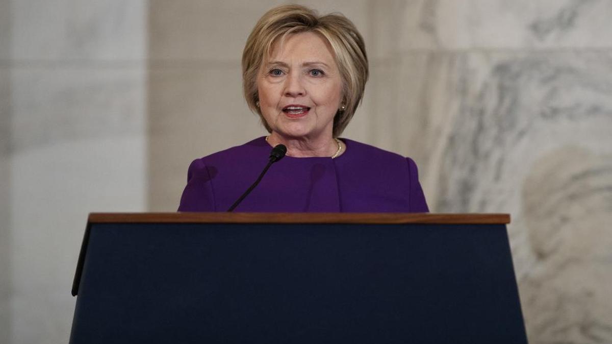Former Secretary of State Hillary Clinton speaks during a ceremony to unveil a portrait of Senate Minority Leader Harry Reid, D-Nev., on Capitol Hill, Thursday, Dec. 8, 2016, in Washington.