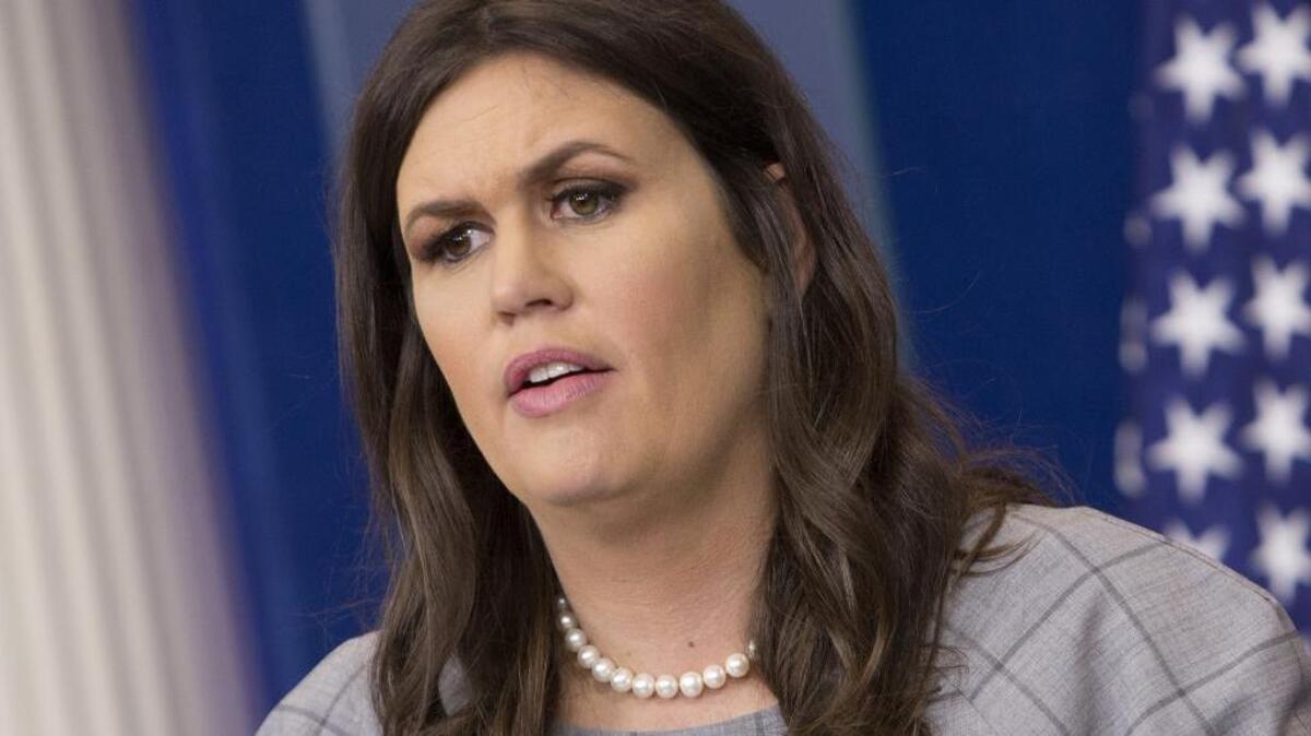 Sarah Huckabee Sanders, White House press secretary, speaks during a White House press briefing in Washington on Oct. 6, 2017.