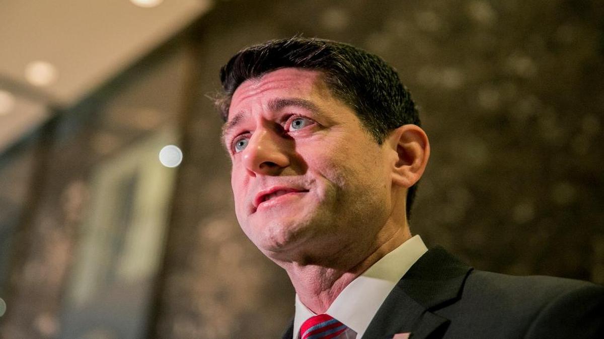 House Speaker Paul Ryan, R-Wis., speaks to reporters on Dec. 9 in the lobby at Trump Tower in New York.