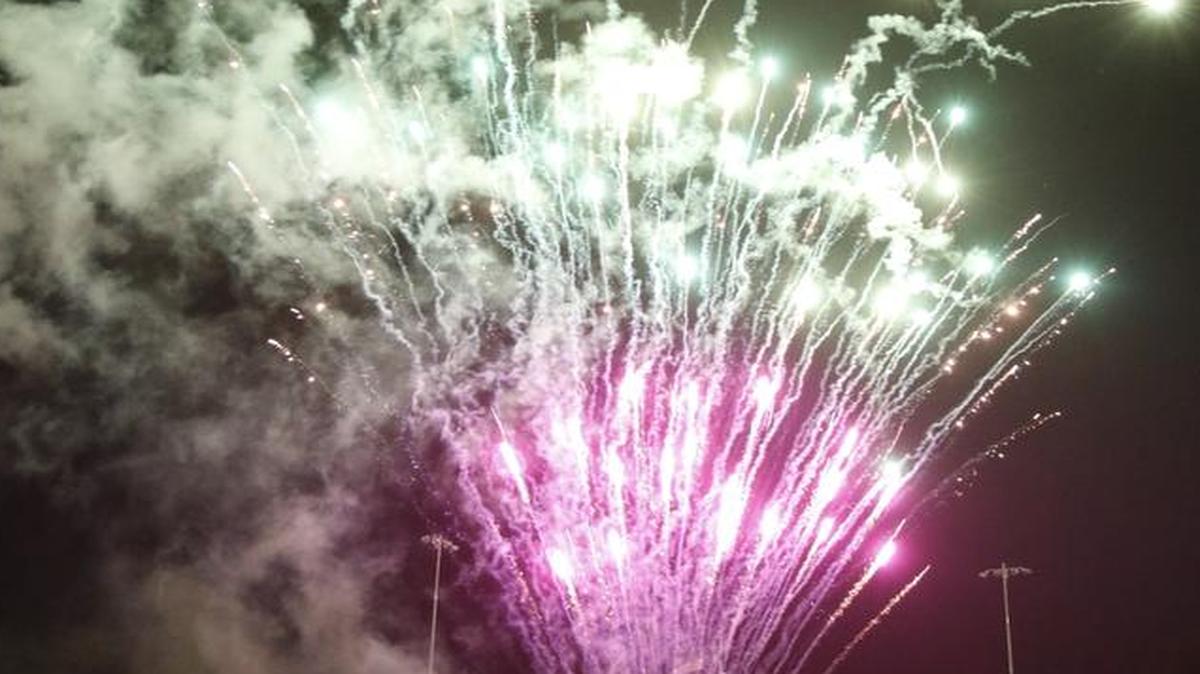 A packed stadium enjoys the firework show after the SLO Blues baseball team beat Menlo Park Legends on Friday, July 3, 2015.