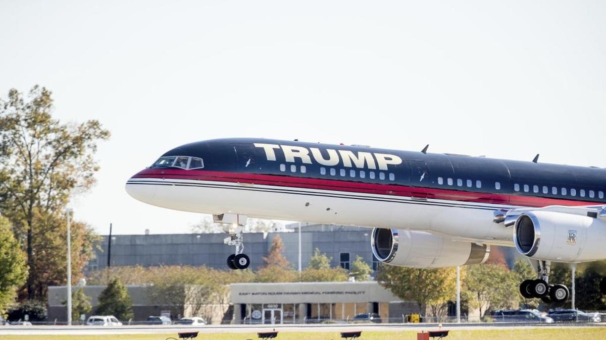 The plane carrying President-elect Donald Trump arrives at Baton Rouge Metropolitan Airport, Friday, Dec. 9, 2016, in Baton Rouge, La.