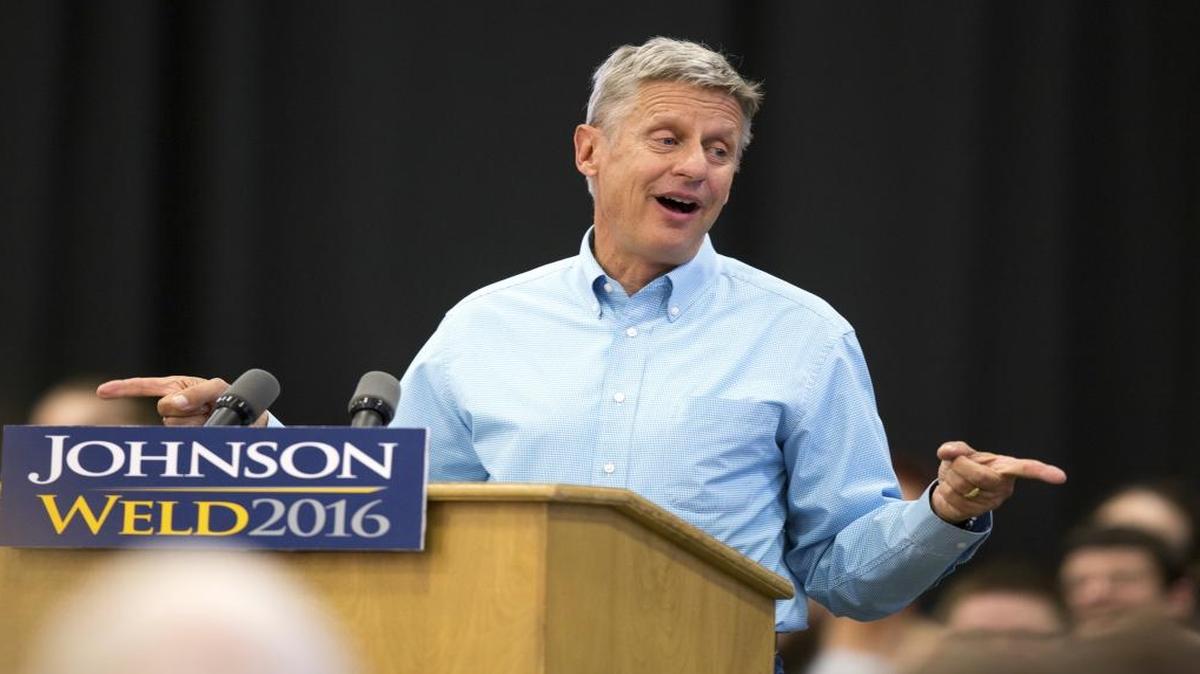 Libertarian presidential candidate Gary Johnson speaks during a campaign rally .