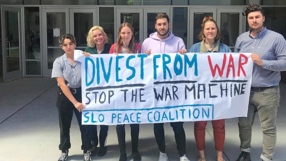 Cal Poly protestors who peacefully demonstrated at an Oct. 4 career fair over Raytheon’s ties to the university.