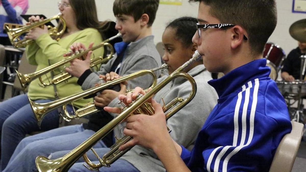 Students perform music in Millville, New Jersey.