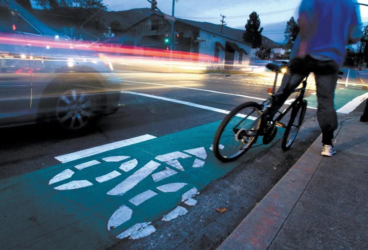 This five-second long exposure shows the flow of traffic at the intersection of California Boulevard and Monterey Street in San Luis Obispo.