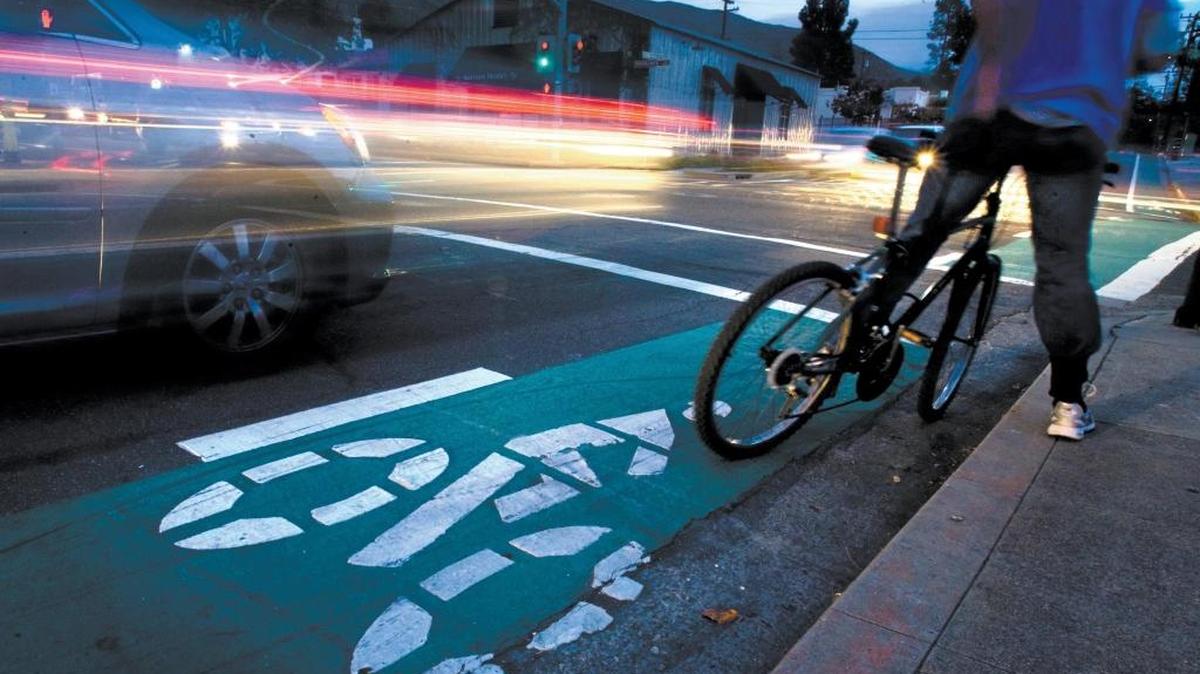 This five-second long exposure shows the flow of traffic at the intersection of California Boulevard and Monterey Street in San Luis Obispo.
