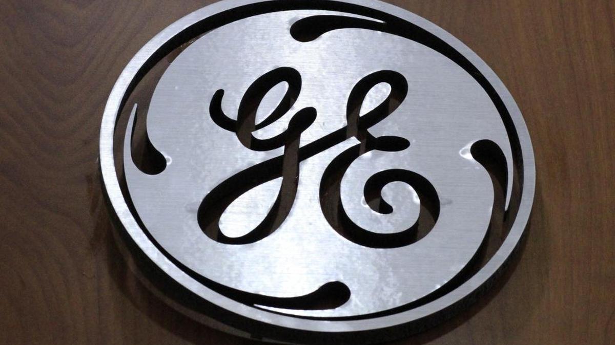 A General Electric logo is displayed at a store in Cranberry Township, Pa.