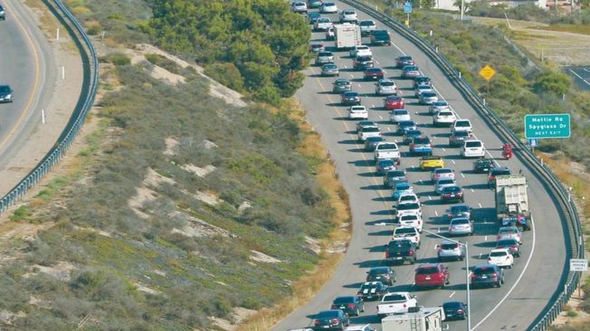 Traffic backs up on southbound Highway 101 at Shell Beach.