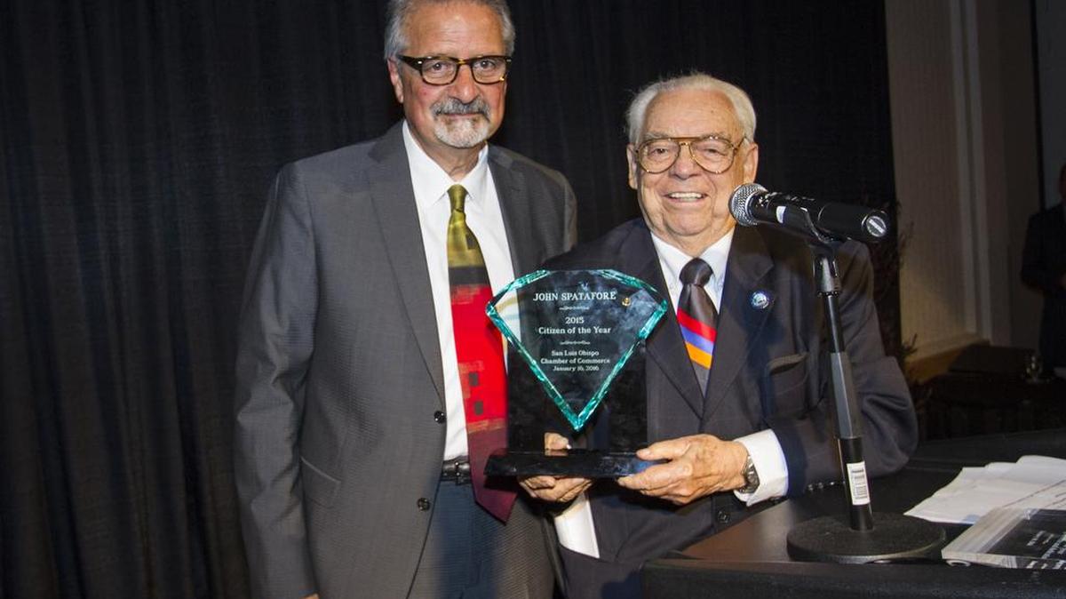 John Spatafore, San Luis Obispo’s 2015 Citizen of the Year, with San Luis Obispo’s 2014 Citizen of the Year, Dave Romero.