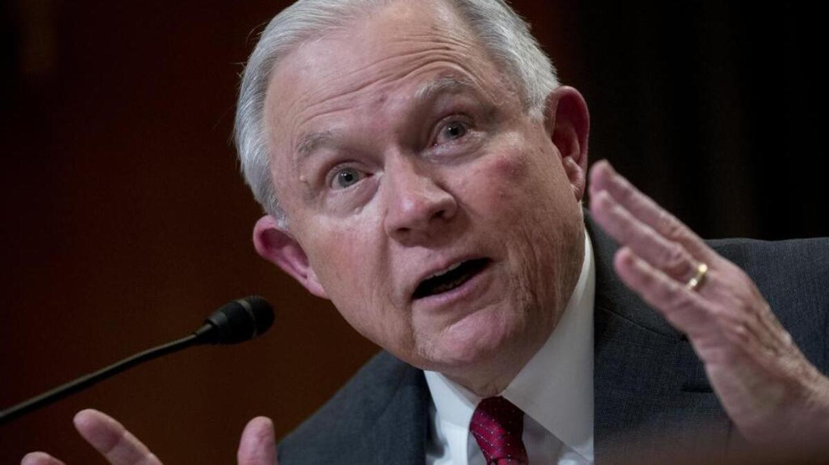 U.S. Attorney General Jeff Sessions at a Senate Appropriations Subcommittee hearing in Washington in April. He celebrated a federal court decision striking down a California law governing land sales.