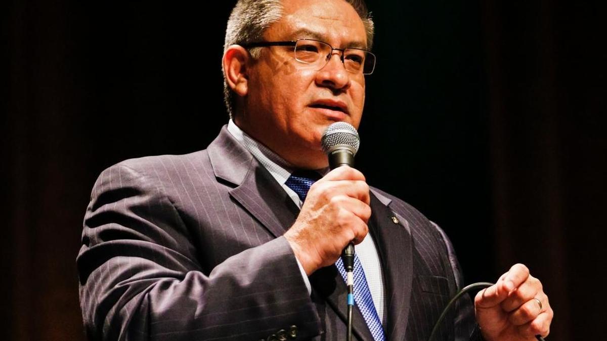 Salud Carbajal during the 24th District congressional debate at Cal Poly on Feb. 4.