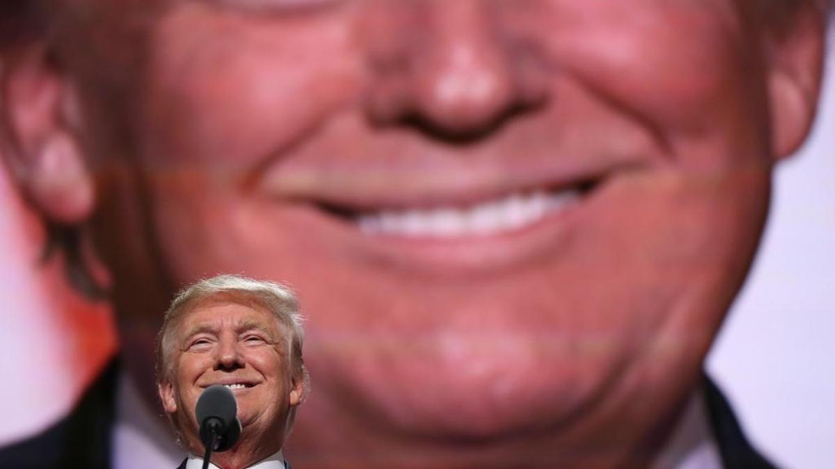 Donald Trump accepts the Republican nomination for president on the final night of the Republican National Convention, at the Quicken Loans Arena in Cleveland, on July 21.