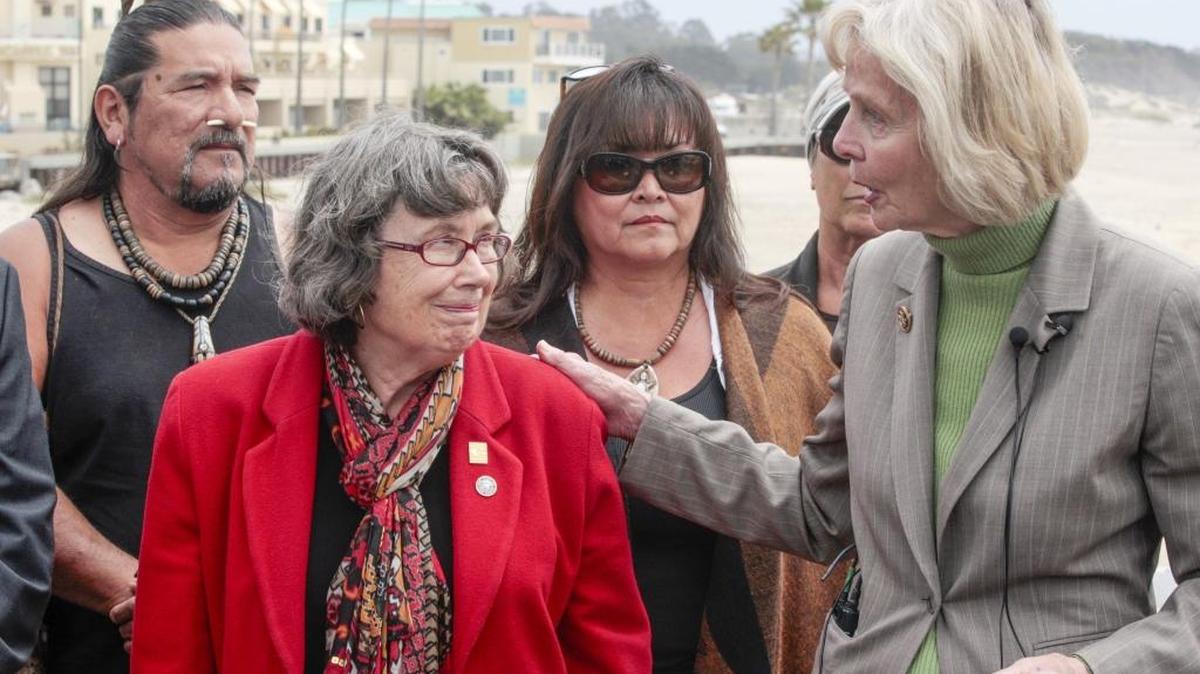 Lois Capps gives a speech on the proposed marine sanctuary at the foot of the Pismo Pier in May and introduces San Luis Obispo Mayor Jan Marx.