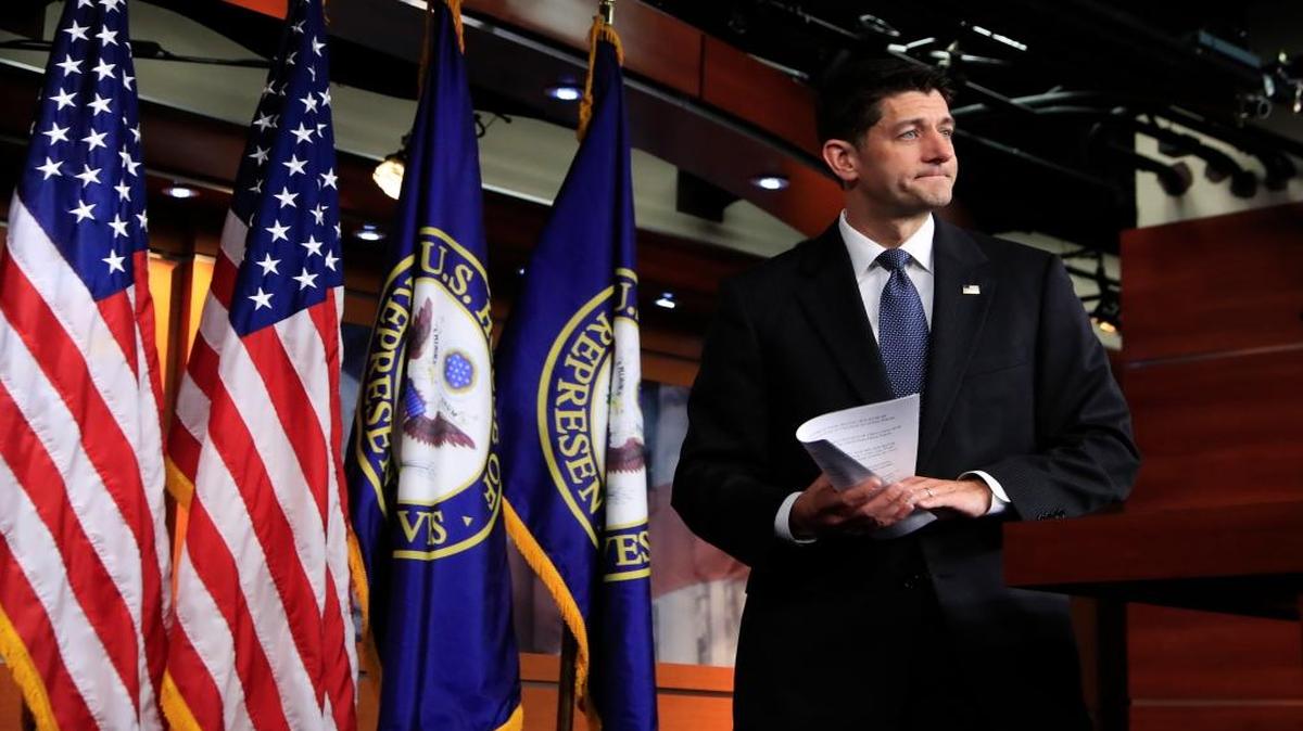 Speaker of the House Paul Ryan of Wis., leaves the podium as he concludes his news conference on Capitol Hill in Washington, Thursday, June 22, 2017.