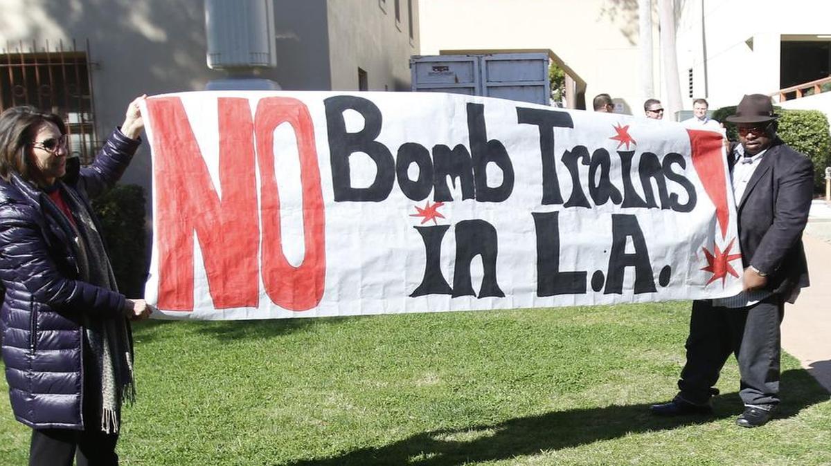 An oil train protest was held at the San Luis Obispo County Government Center over a proposal to expand production at the Phillips 66 refinery on the Nipomo Mesa in February.