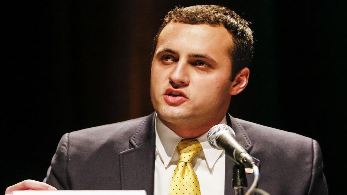 Republican congressional candidate Justin Fareed speaks during the 24th District congressional debate at Cal Poly on Thursday.