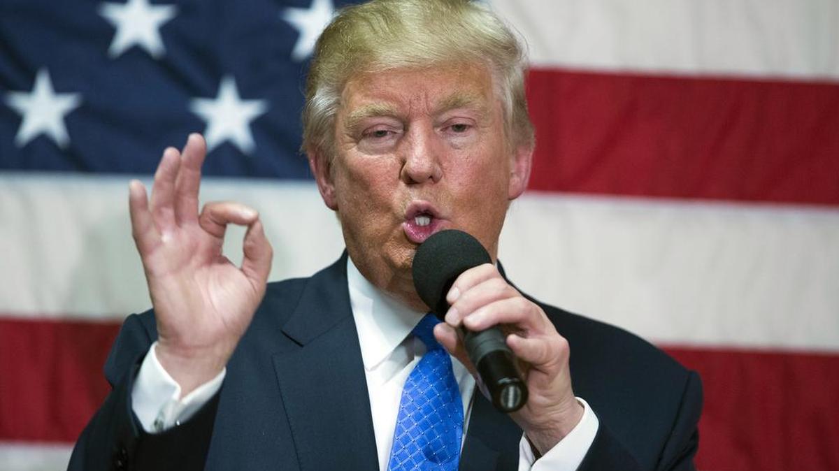 Donald Trump speaks during a town hall Thursday in Sandown, N.H.