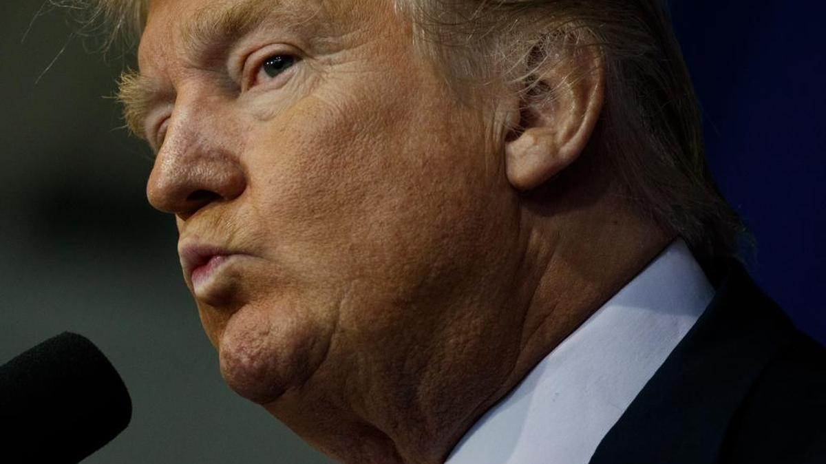 Republican presidential candidate Donald Trump speaks Thursday during a campaign rally at the Delaware County Fair in Delaware, Ohio.