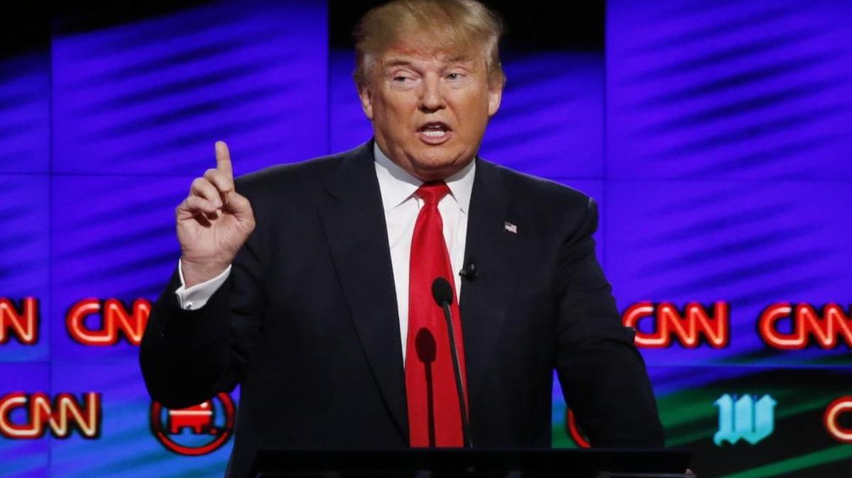 Donald Trump, speaks during the Republican presidential debate.