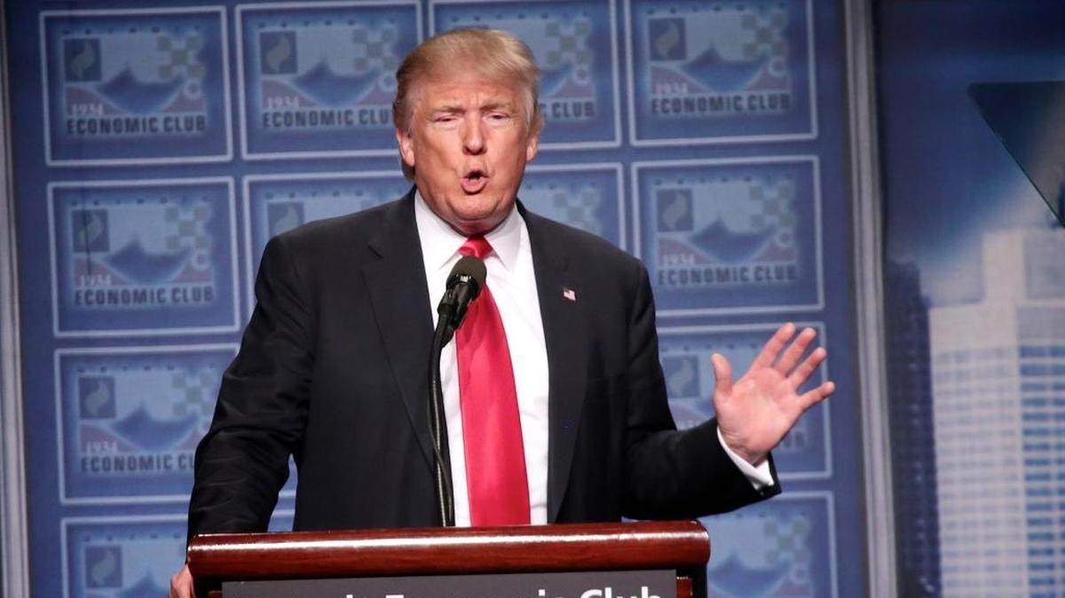 Republican nominee Donald Trump speaks to the Detroit Economic Club at Cobo Center on Monday Aug. 8, 2016 in downtown Detroit, Mich.