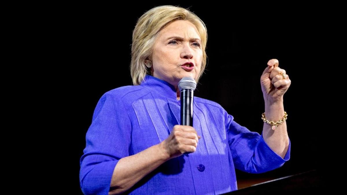 Democratic presidential candidate Hillary Clinton speaks at a rally the University of Cincinnati Dieterle Vocal Arts Center on Monday.